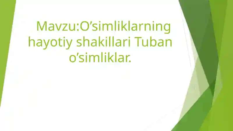 O’simliklarning hayotiy shakillari Tuban o’simliklar