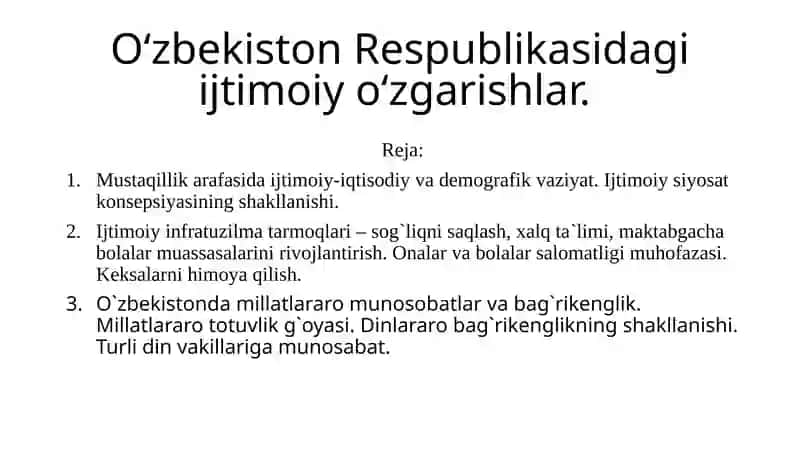 Oʻzbekiston Respublikasidagi ijtimoiy oʻzgarishlar