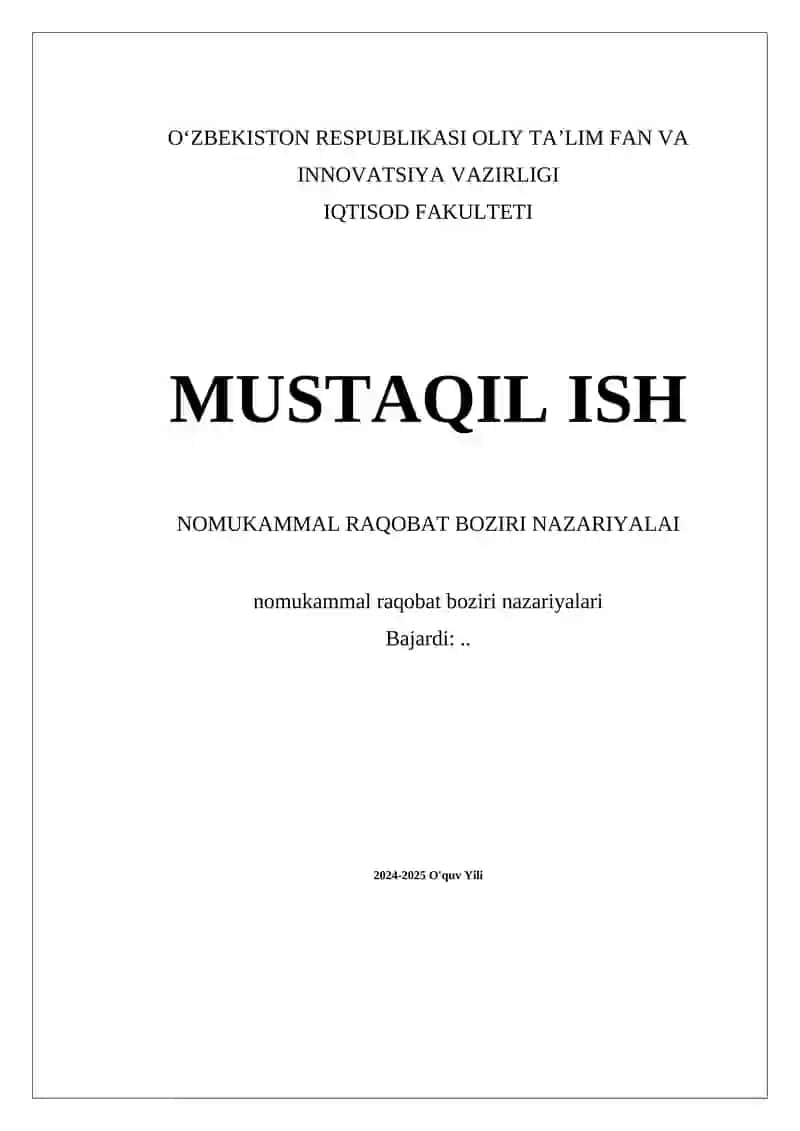 Nomukammal raqobat boziri nazariyalari