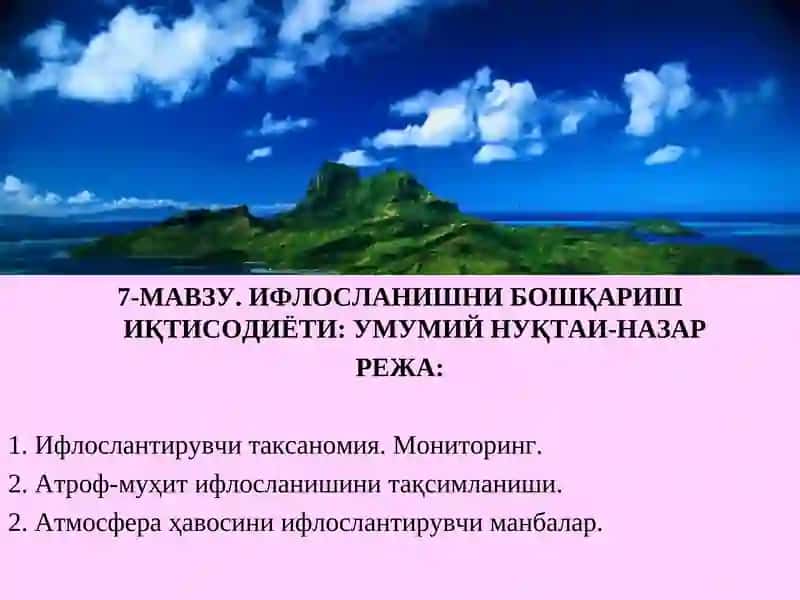 Ифлосланишни бошқариш иқтисодиёти: умумий нуқтаи-назар