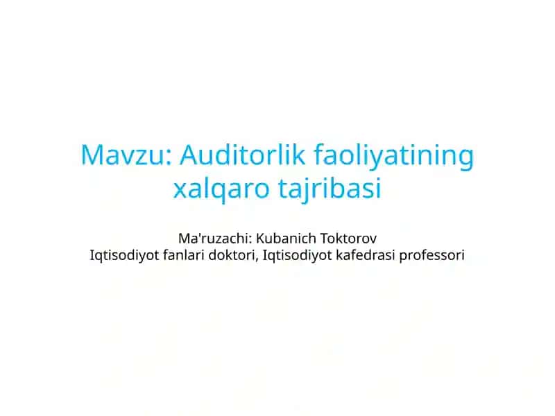 Auditorlik faoliyatining xalqaro tajribasi