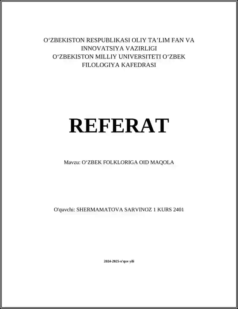 O'zbek Folkloriga oid maqola