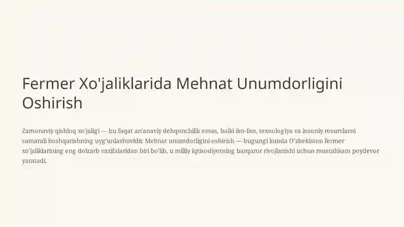Mehnat Unumdorligini Oshirish