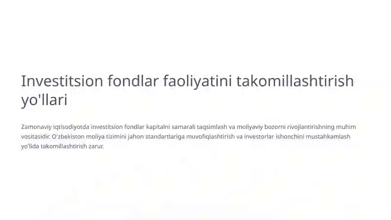 Investitsion fondlar faoliyatini takomillashtirish yo'llari