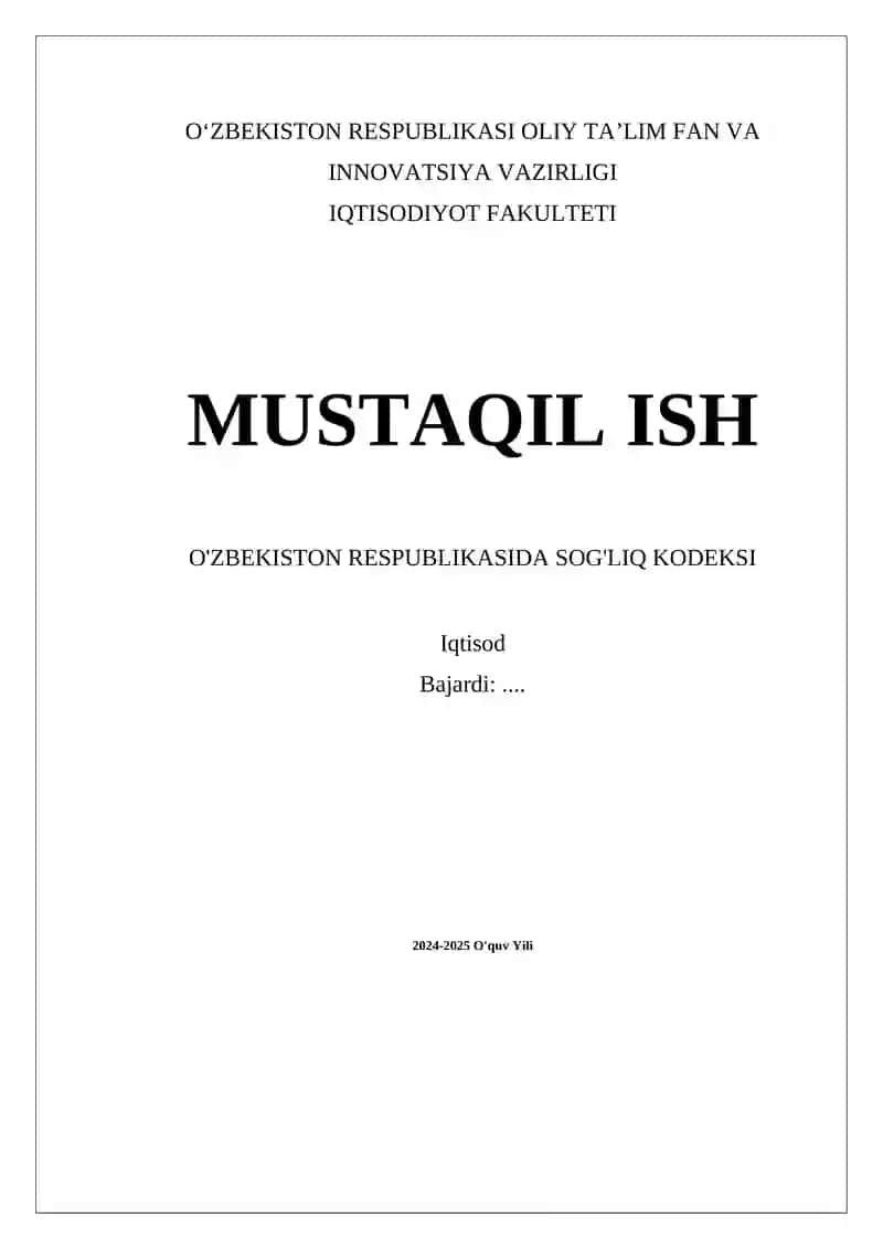 O'zbekiston Respublikasida Sog'liq Kodeksi