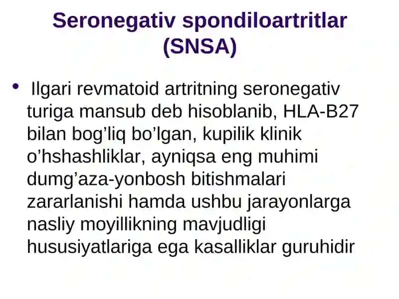 Seronegativ spondiloartritlar (SNSA)