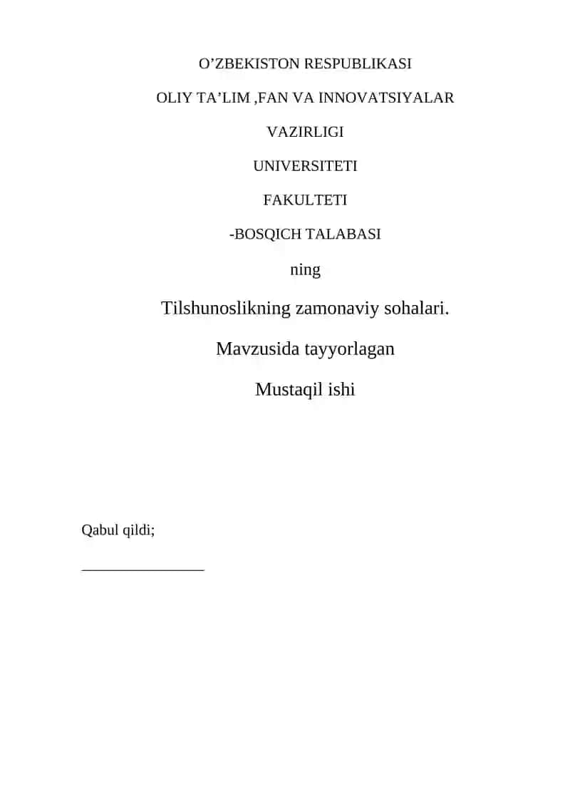 TILSHUNOSLIKNING ZAMONAVIY SOHALARI