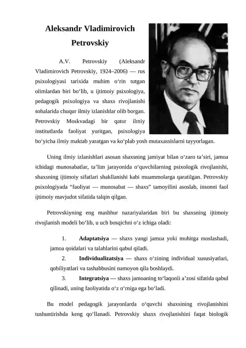 Petrovskiyning ijtimoiy rivojlanish modeli