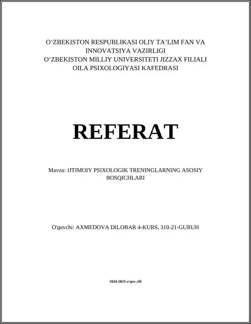 IJTIMOIY PSIXOLOGIK TRENINGLARNING ASOSIY BOSQICHLARI