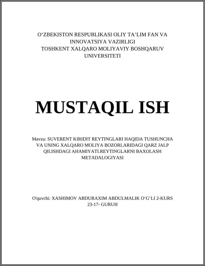 Suverent kiridit reytinglari haqida tushuncha