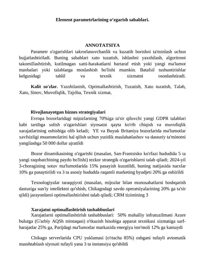 Element parametrlarining oʻzgarish sabablari