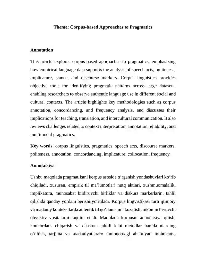 Corpus-based Approaches to Pragmatics