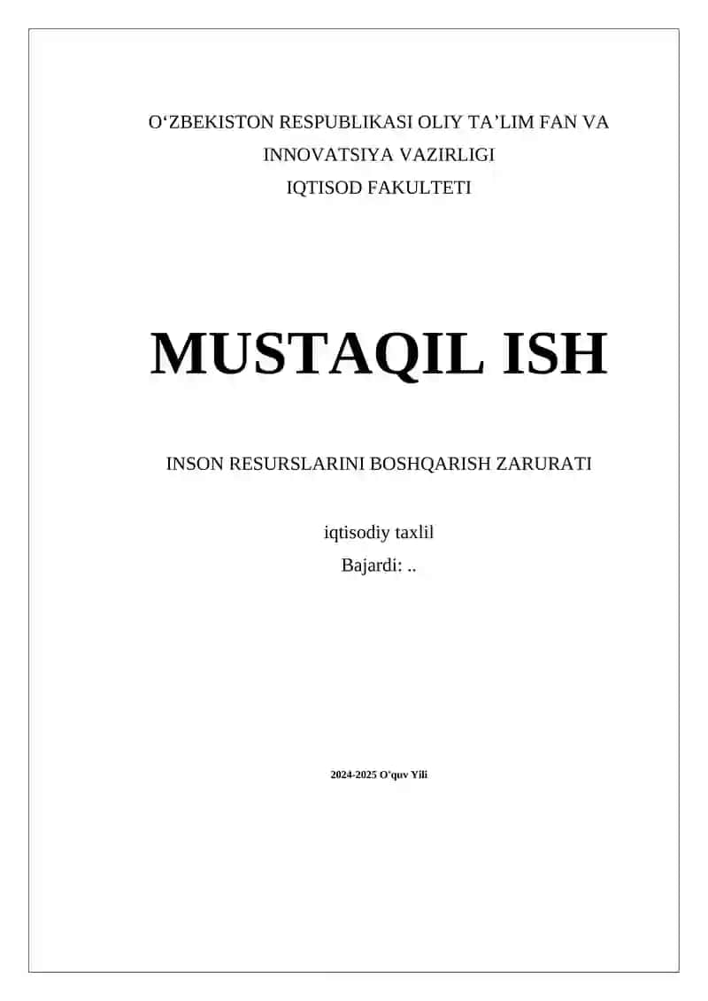 Inson Resurslarini Boshqarish Zarurati