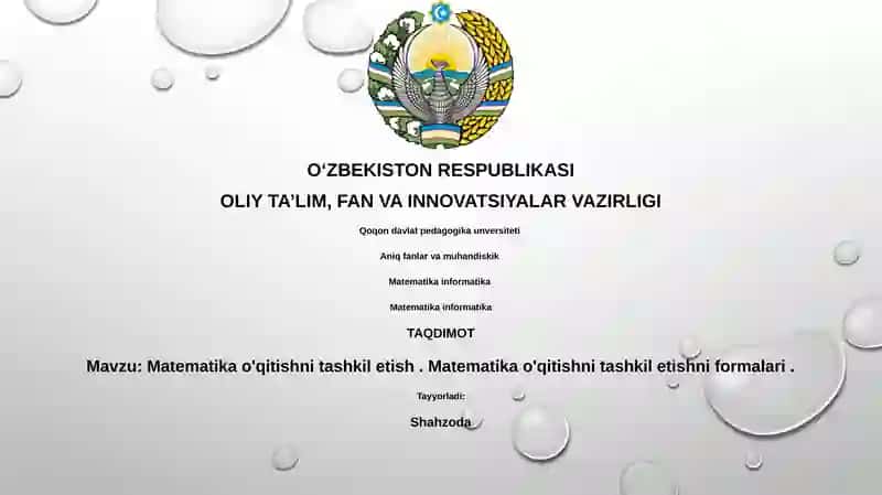 Matematika o'qitishni tashkil etish