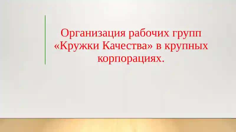 Организация рабочих групп «Кружки Качества» в крупных корпорациях.
