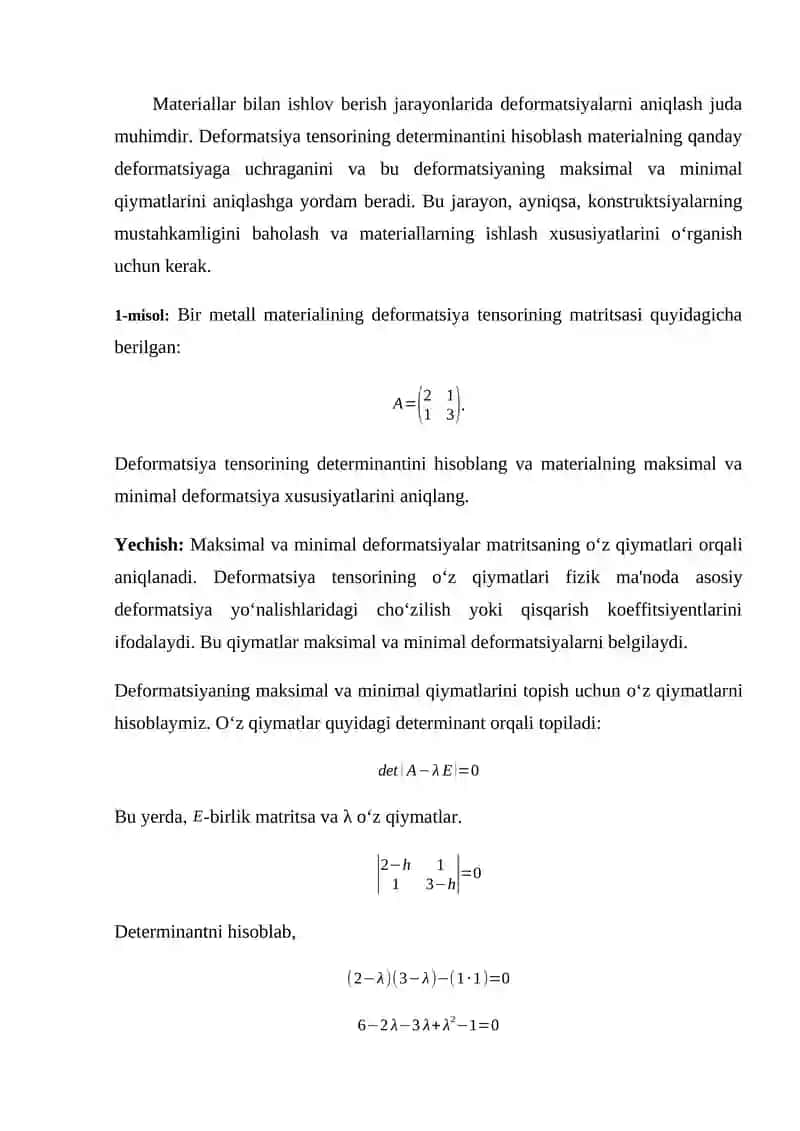 determinatni hisoblash