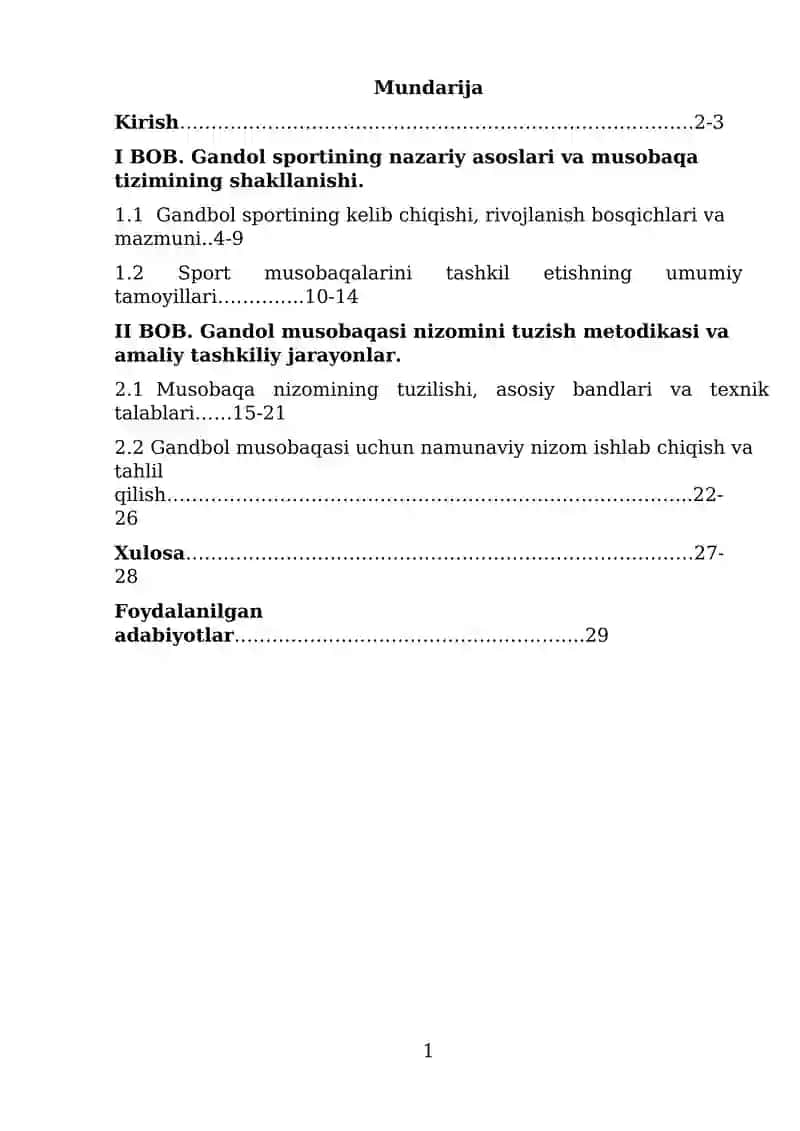 Gandol sportining nazariy asoslari va musobaqa tizimining shakllanishi