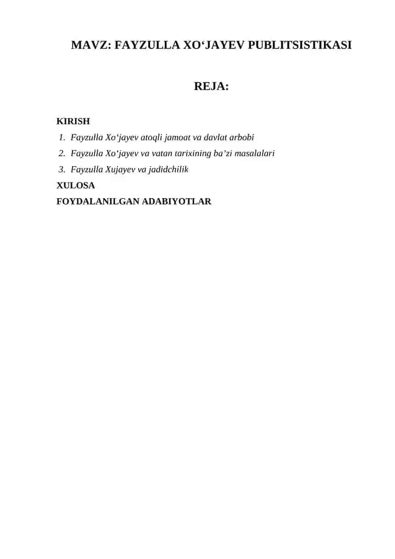 FAYZULLA XO‘JAYEV PUBLITSISTIKASI