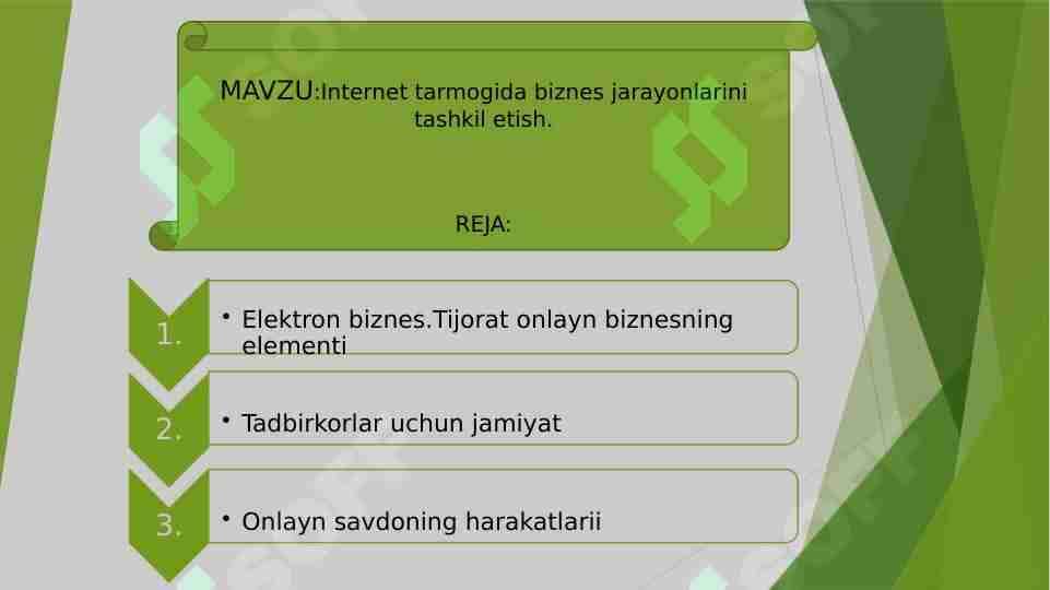 Internet tarmogida biznes jarayonlarini tashkil etish.
