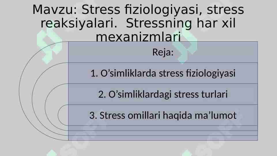 Stress fiziologiyasi, stress reaksiyalari. Stressning har xil mexanizmlari