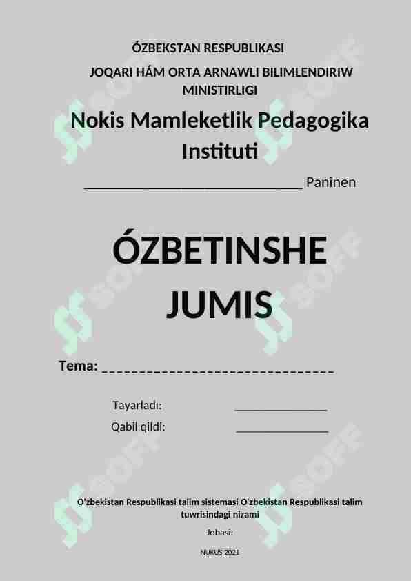 O'zbekistan Respublikasi talim sistemasi O'zbekistan Respublikasi talim tuwrisindagi nizami