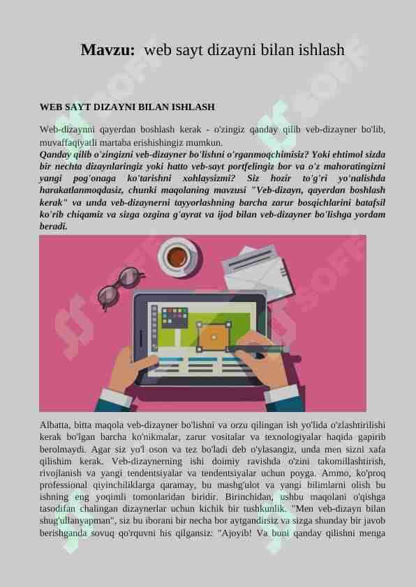 web sayt dizayni bilan ishlash
