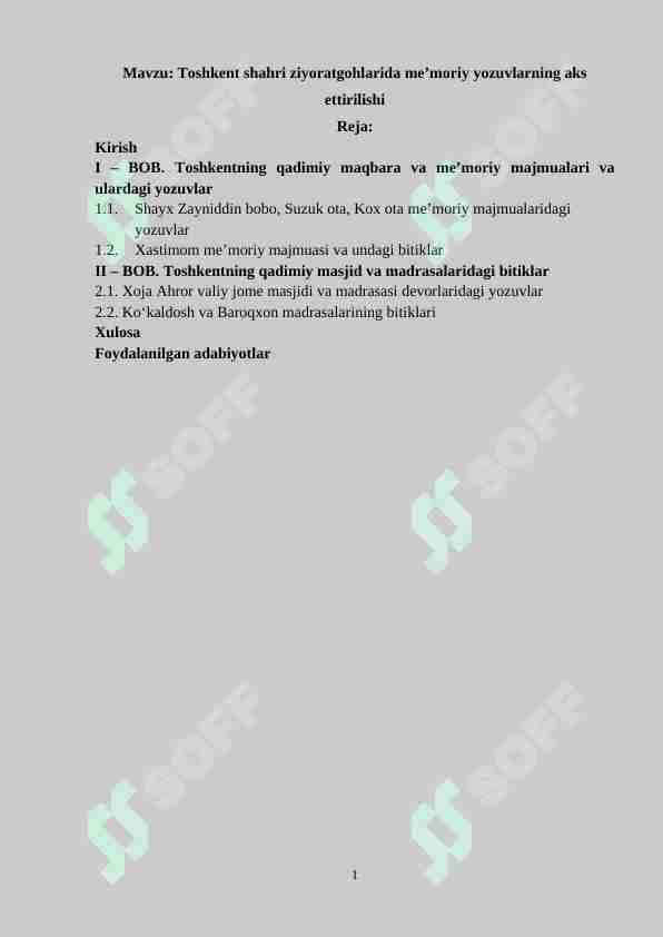 Toshkent shahri ziyoratgohlarida me’moriy yozuvlarning aks ettirilishi
