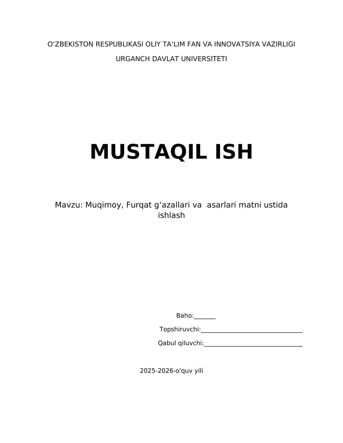 ##Muqimiy, Furqat gʻazallari va asarlari matni ustida ishlash