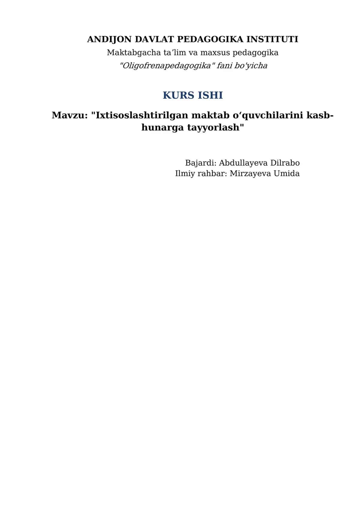Ixtisoslashtirilgan maktab oʻquvchilarini kasb-hunarga tayyorlash
