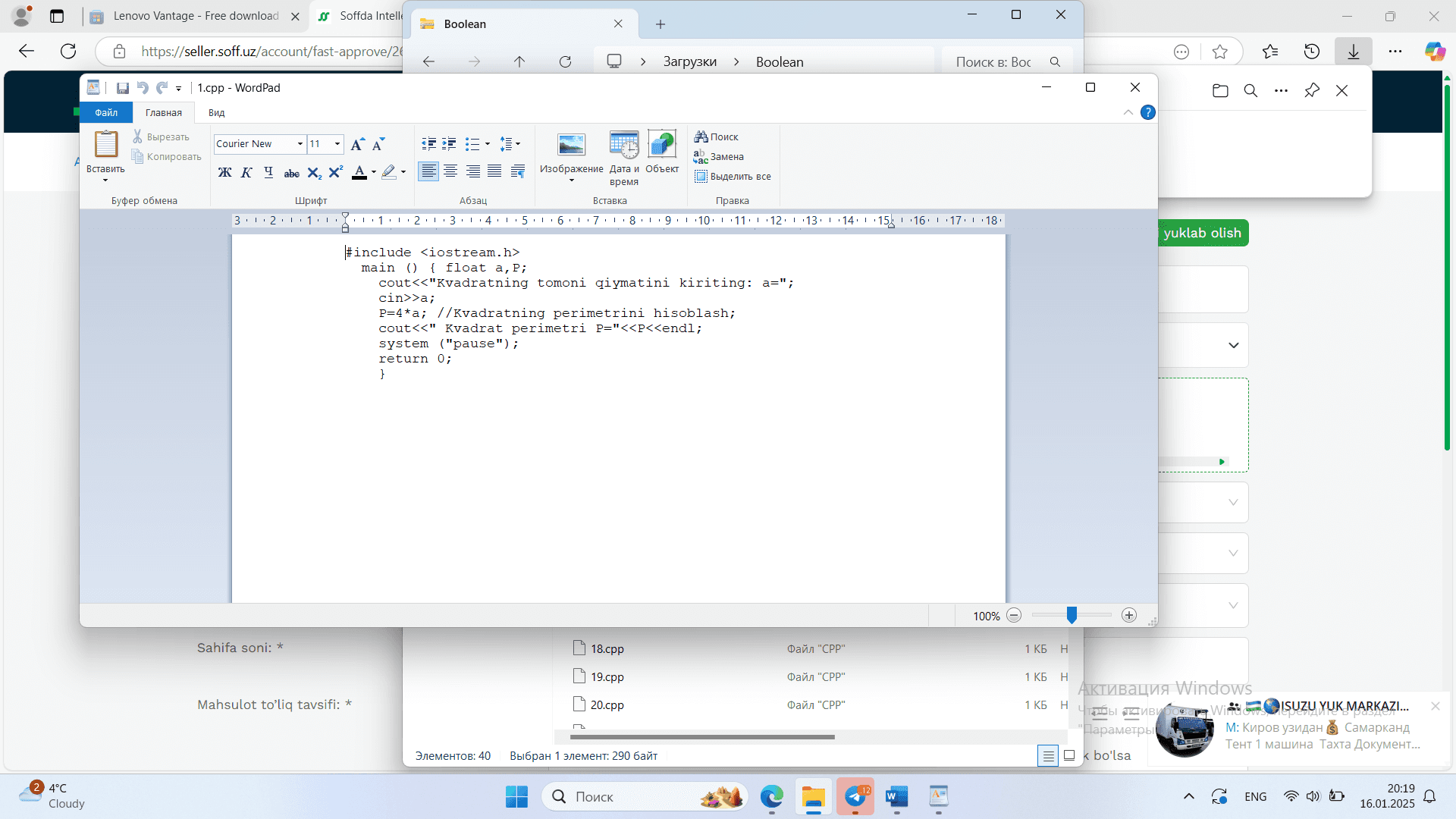 C++ dasturlash tilidan Booleanga doir misollar yechimi