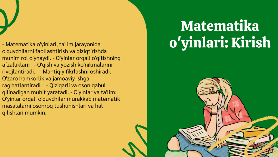Matematikadan ekskursiyalar, ertaliklar, o’yinlarni
tayyorlash va o’tkazish metodikasi.