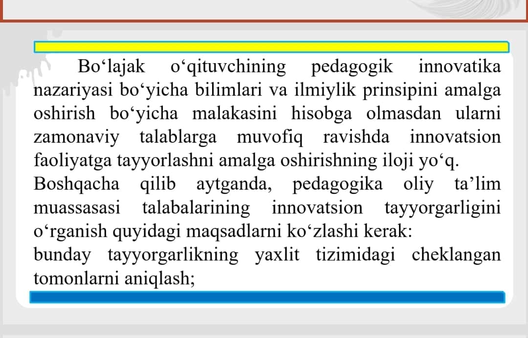 Bo‘lajak o‘qituvchilarning innovatsion-pedagogik faoliyatga tayyorlash