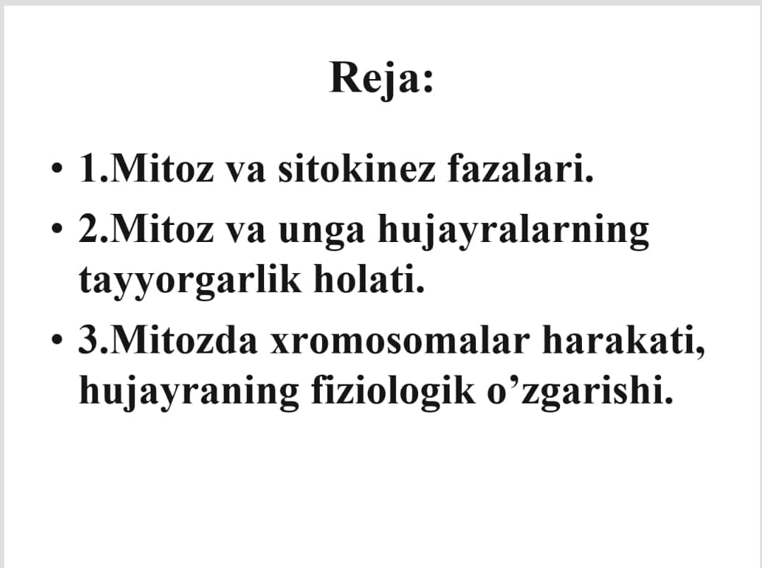 Mitoz
Hujayra reproduksiyasi