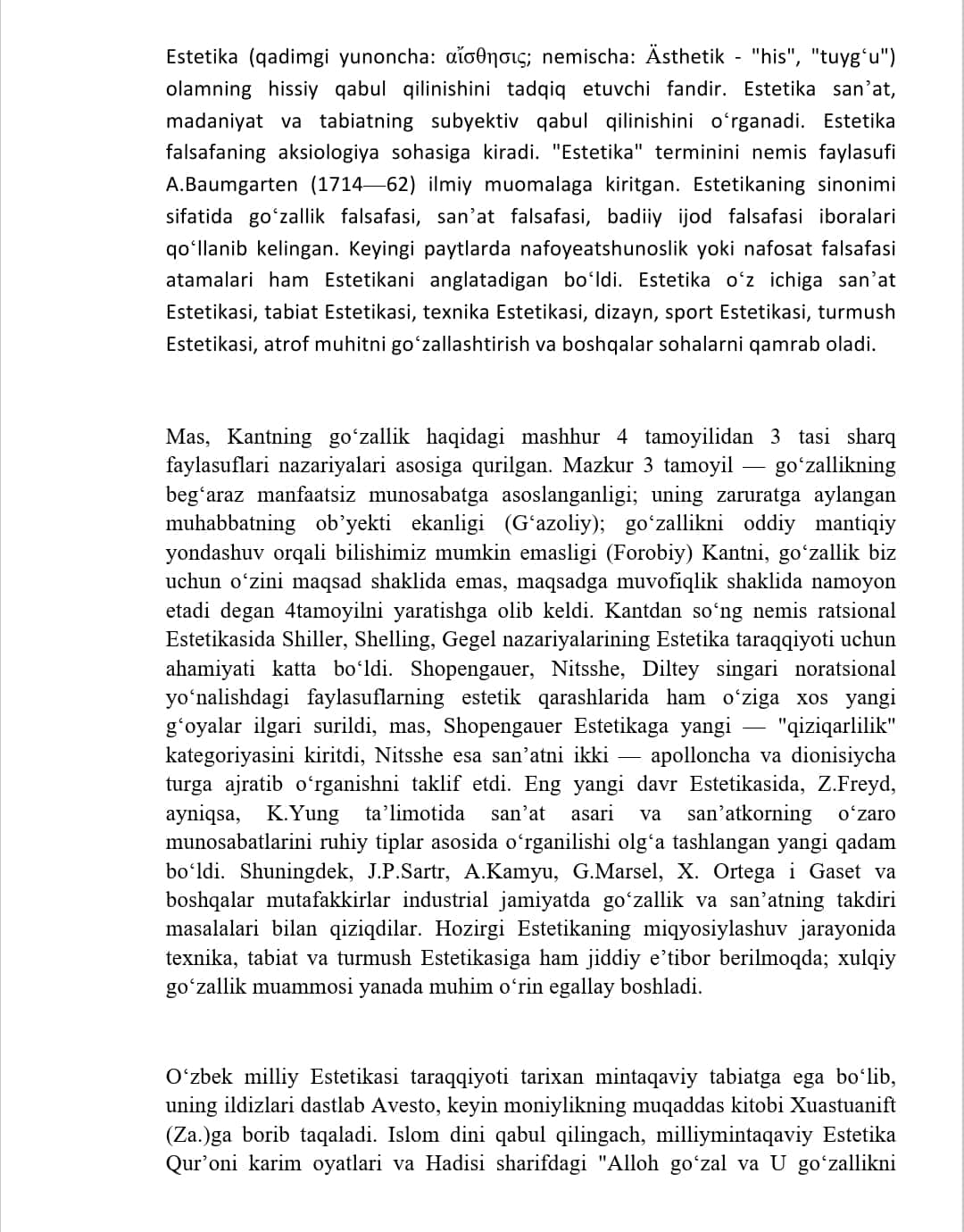 Estetika - nafosat falsafasi.