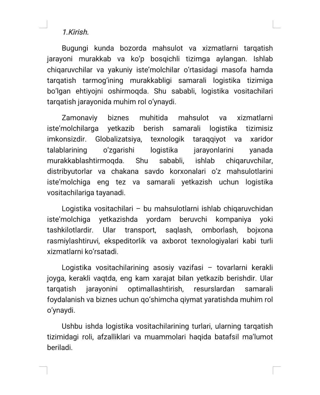 Tarqatishda logistika vositachilari