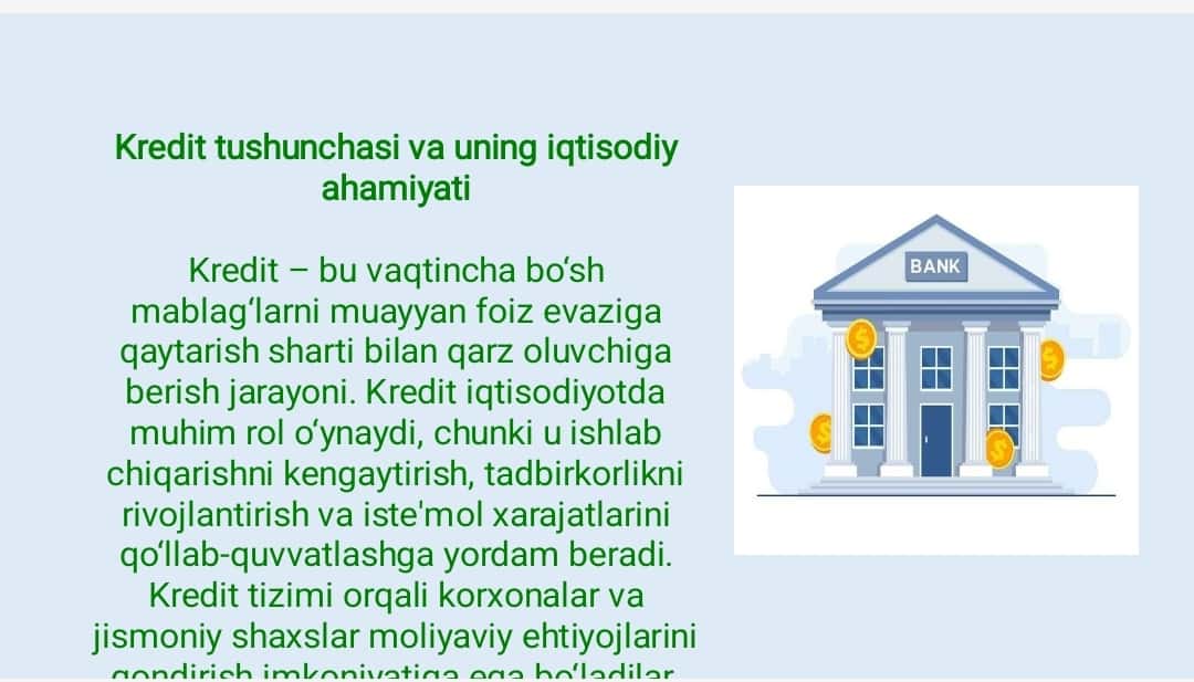Alohida kredit turlari va usullarini takomillashtirish
