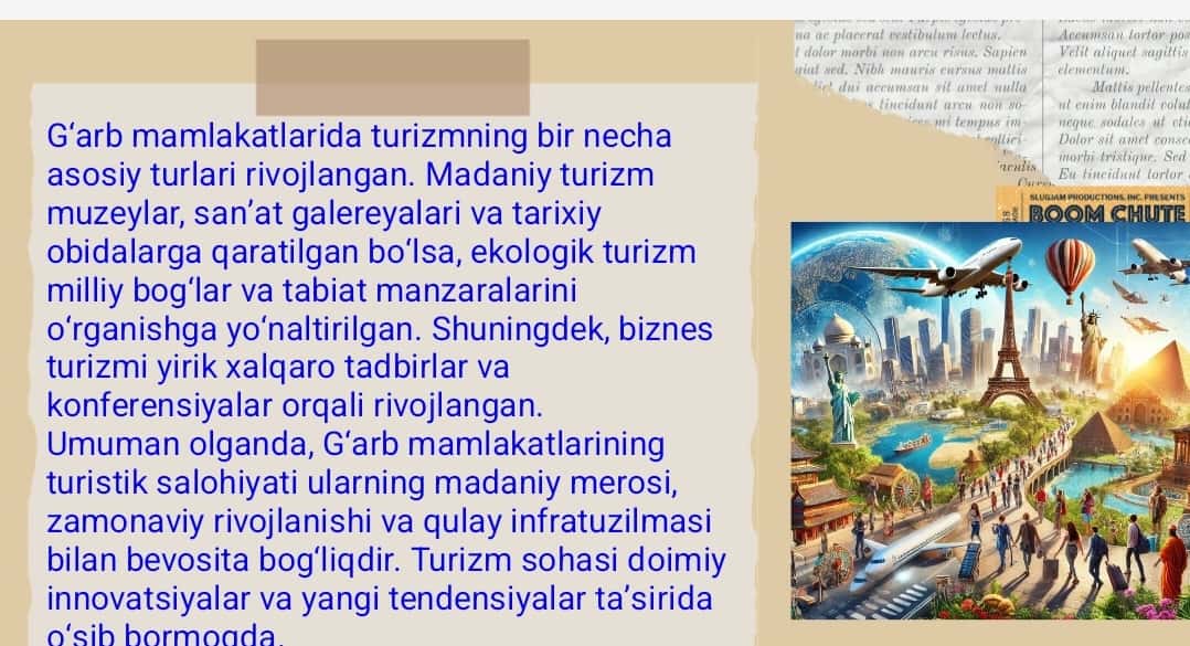 G‘arb mamlakatlarining zamonaviy va tarixiy shaharlarida turizmning turistik salohiyati