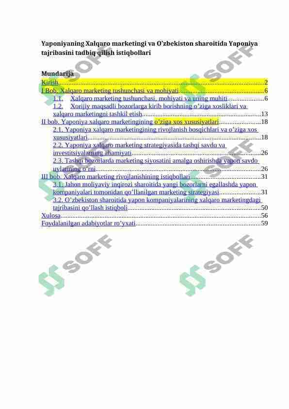 Yaponiyaning Xalqaro marketingi va O’zbekiston sharoitida Yaponiya tajribasini tadbiq qilish istiqbollari