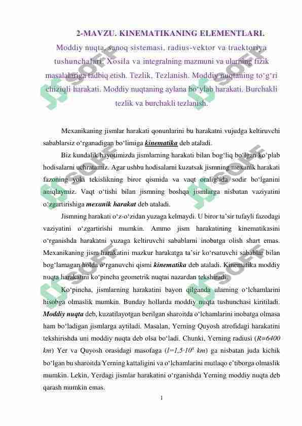 KINEMATIKANING ELEMENTLARI