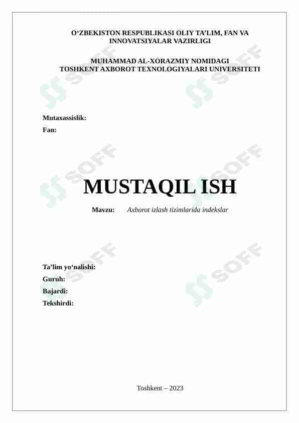 AXBOROT IZLASH TIZIMLARIDA INDEKSLAR