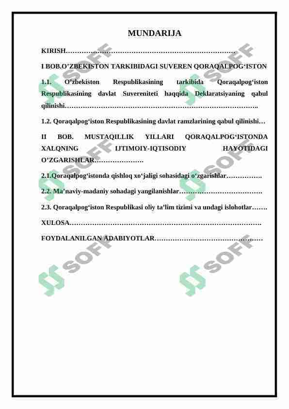 MUSTAQILLIK YILLARI QORAQALPOG‘ISTONDA XALQNING IJTIMOIY-IQTISODIY HAYOTIDAGI O’ZGARISHLAR