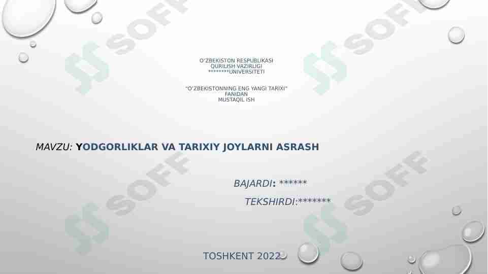Yodgorliklar va tarixiy joylarni asrash