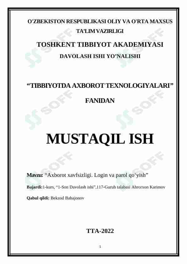 Axborot xavfsizligi. Login va parol qo‘yish