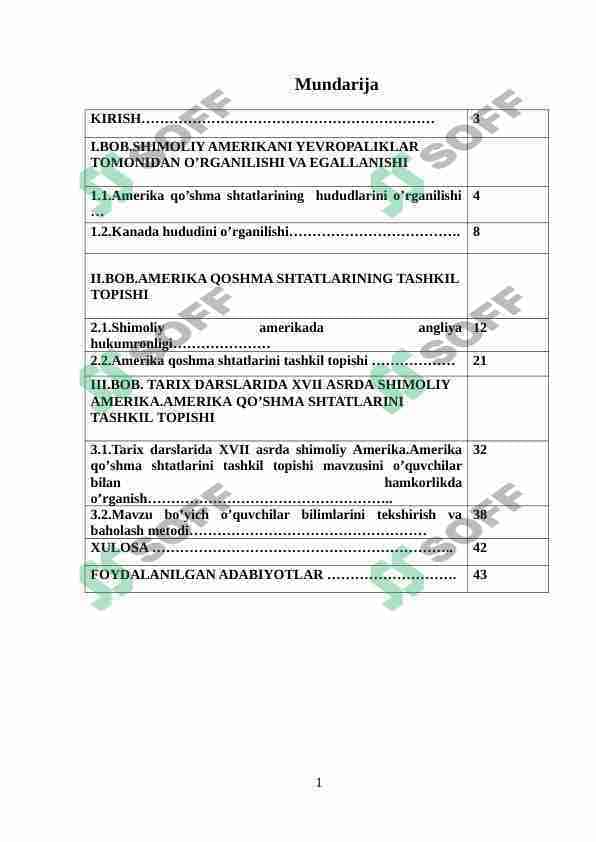Tarix darslarida XVII asrda shimoliy Amerika.Amerika qo’shma shtatlarini tashkil topishi