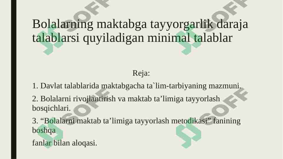 Bolalarning maktabga tayyorgarlik daraja talablarsi quyiladigan minimal talablar
