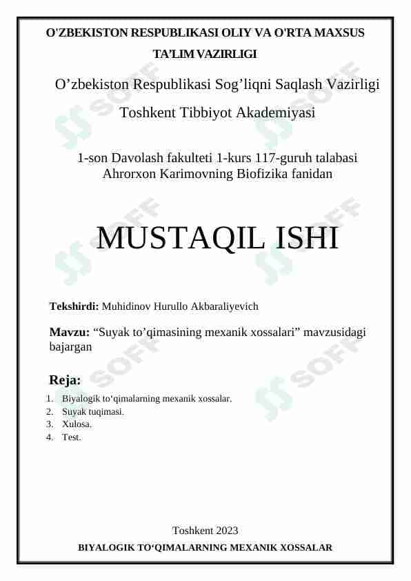 Suyak to’qimasining mexanik xossalari