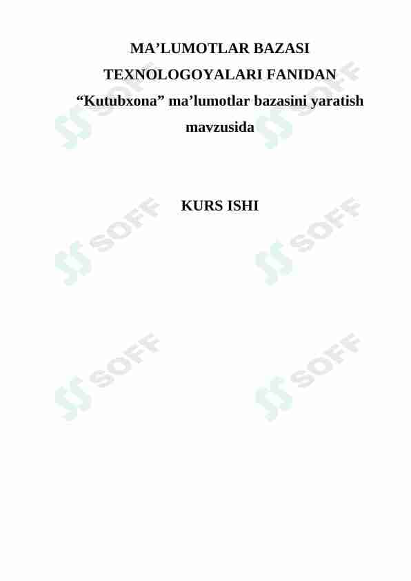 Kutubxona ma’lumotlar bazasini yaratish