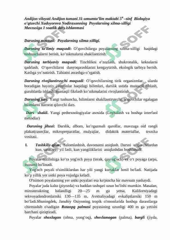 biologiya Poyalarning xilma-xilligi