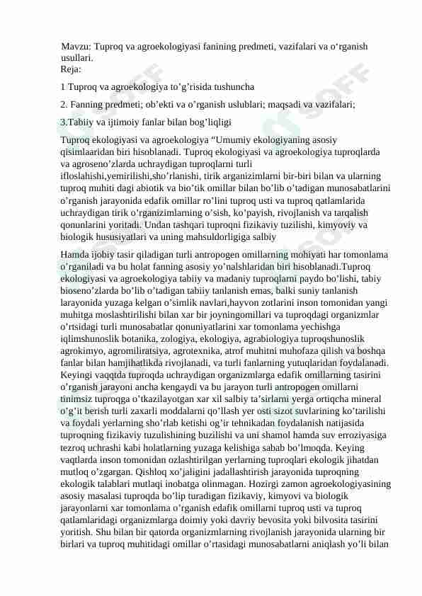 Tuproq mavzusi bo'yicha