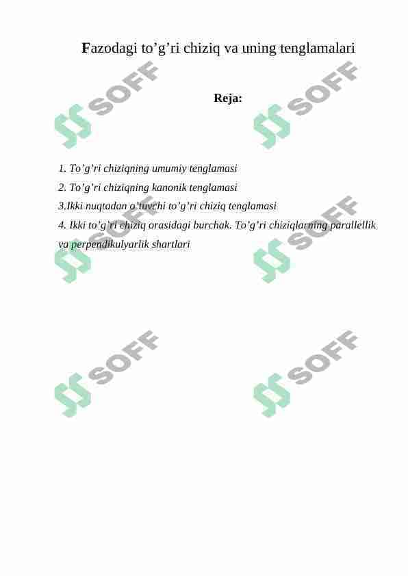 Fazodagi to'g'ri chiziq va uning tenglamalari